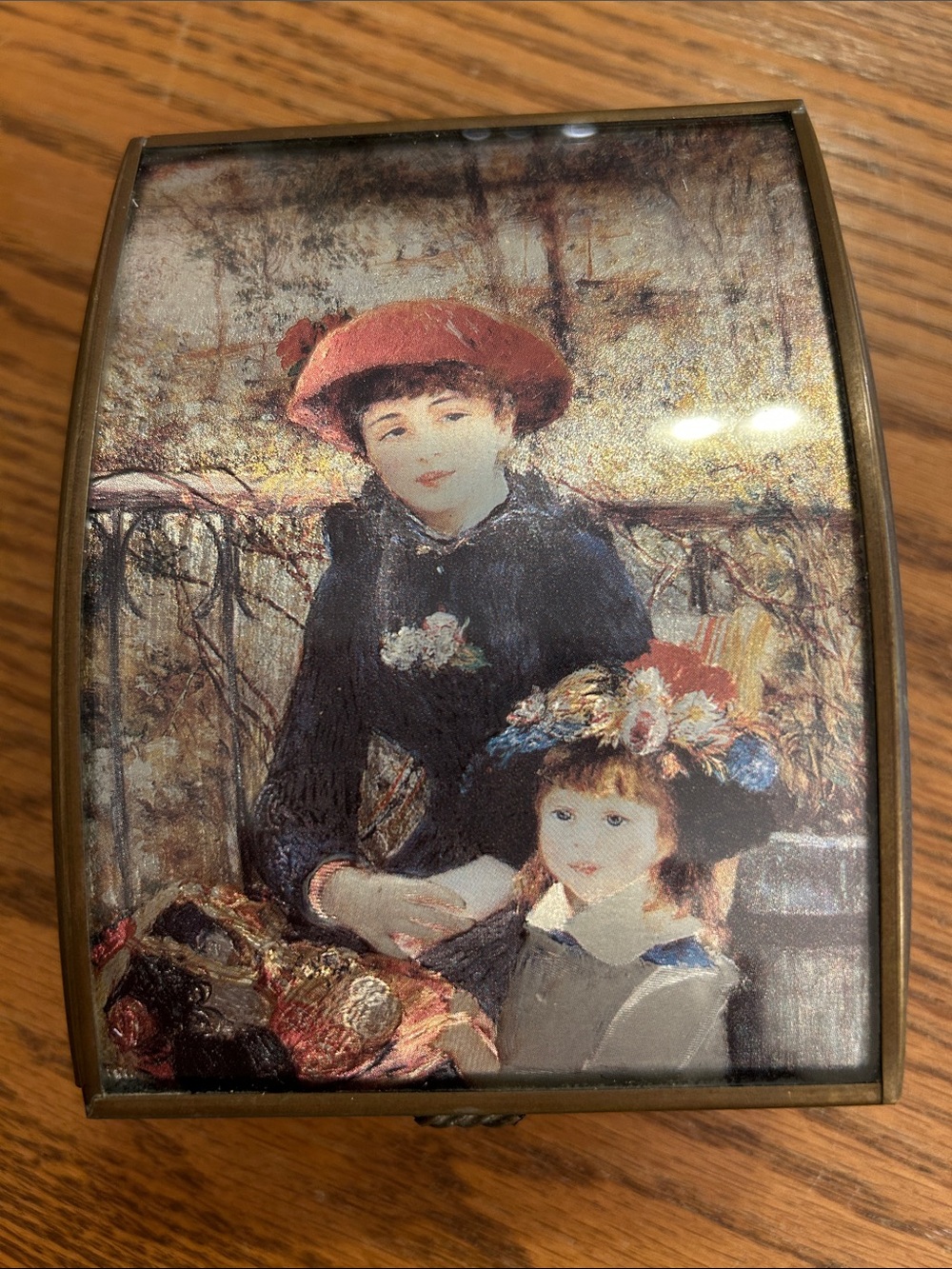 Enesco Vintage Art-Print Jewelry Box in Red, Blue, Cream
